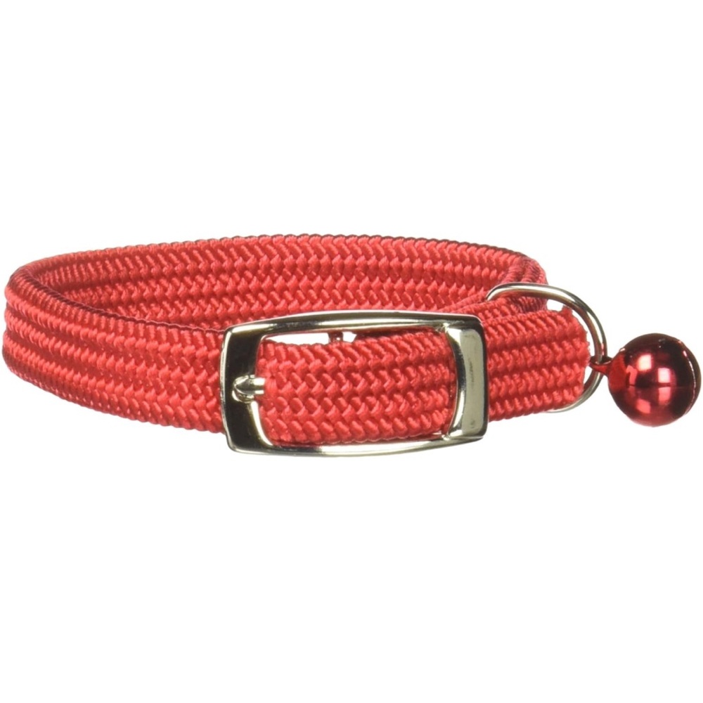 Red Kool Kat Elastic Cat Safety Collar with Bell, Red, 8"